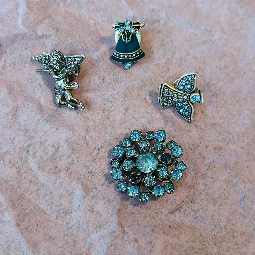 Vintage Silver and Blue Brooch Set